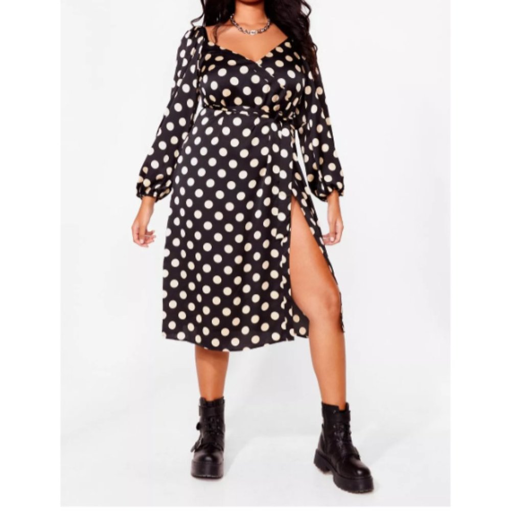 Nasty Gal Black and White Polka Dot Wrap Dress US18 UK22